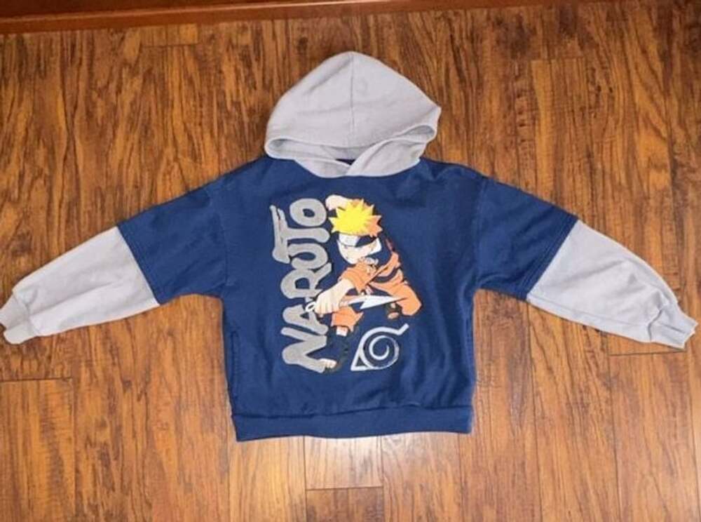 Naruto Hoodie Size 10/12 Blue Gray Graphic Anime Pullover - Youth